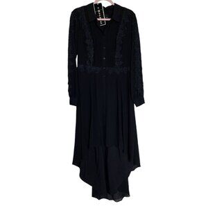 Shani Dress Womens‎ Size 6 Black High Low Lace Pleated Long Sleeve
